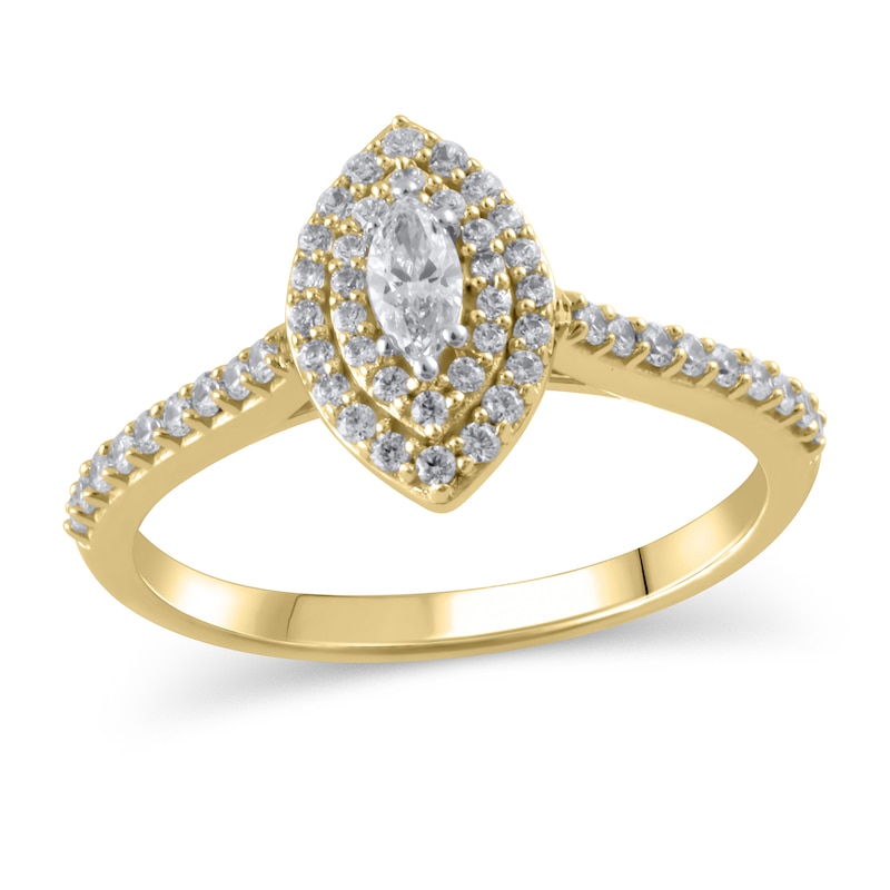 Main Image 1 of 1/2 CT. T.W. Marquise Diamond Double Frame Engagement Ring in 10K Gold