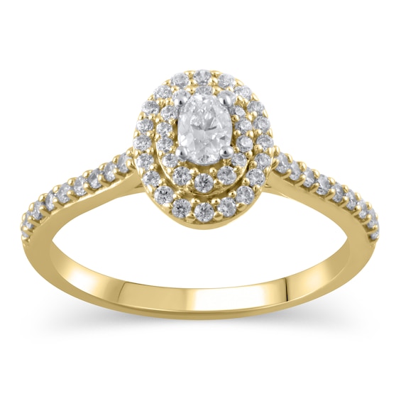 1/2 CT. T.w. Oval Diamond Double Frame Engagement Ring in 10K Gold