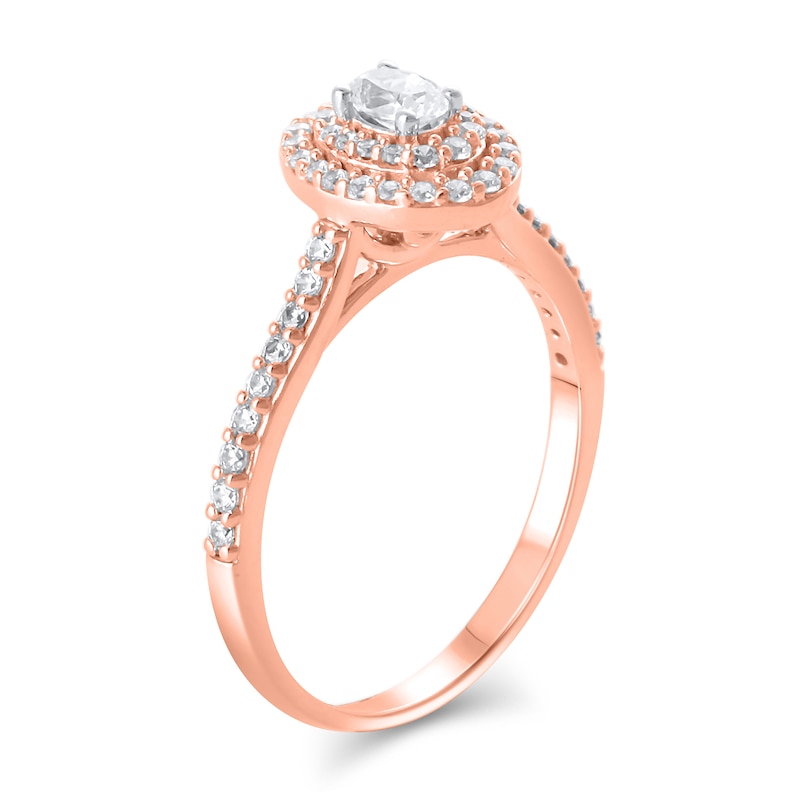 1/2 CT. T.W. Oval Diamond Double Frame Engagement Ring in 10K Rose Gold ...