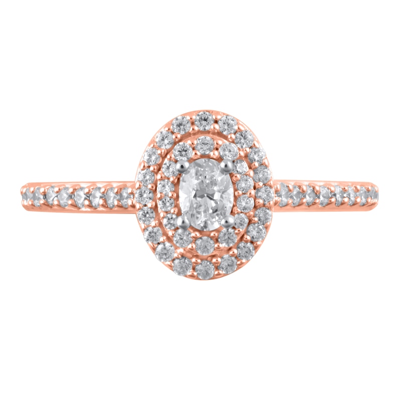Main Image 3 of 1/2 CT. T.W. Oval Diamond Double Frame Engagement Ring in 10K Rose Gold