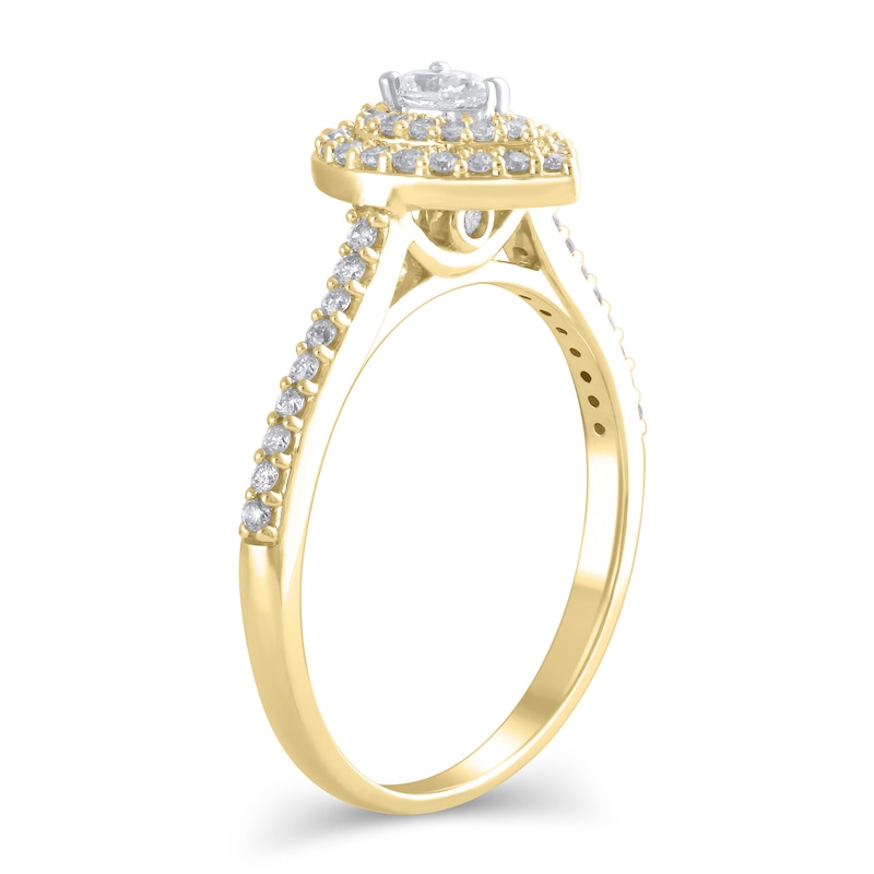 Main Image 2 of 1/2 CT. T.W. Pear-Shaped Diamond Double Frame Engagement Ring in 10K Gold