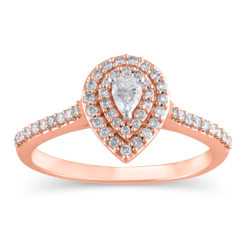 Main Image 1 of 1/2 CT. T.W. Pear-Shaped Diamond Double Frame Engagement Ring in 10K Rose Gold