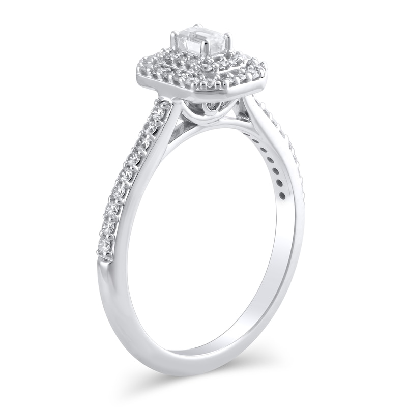 Main Image 2 of 1/2 CT. T.W. Emerald-Cut Diamond Double Octagonal Frame Engagement Ring in 10K White Gold