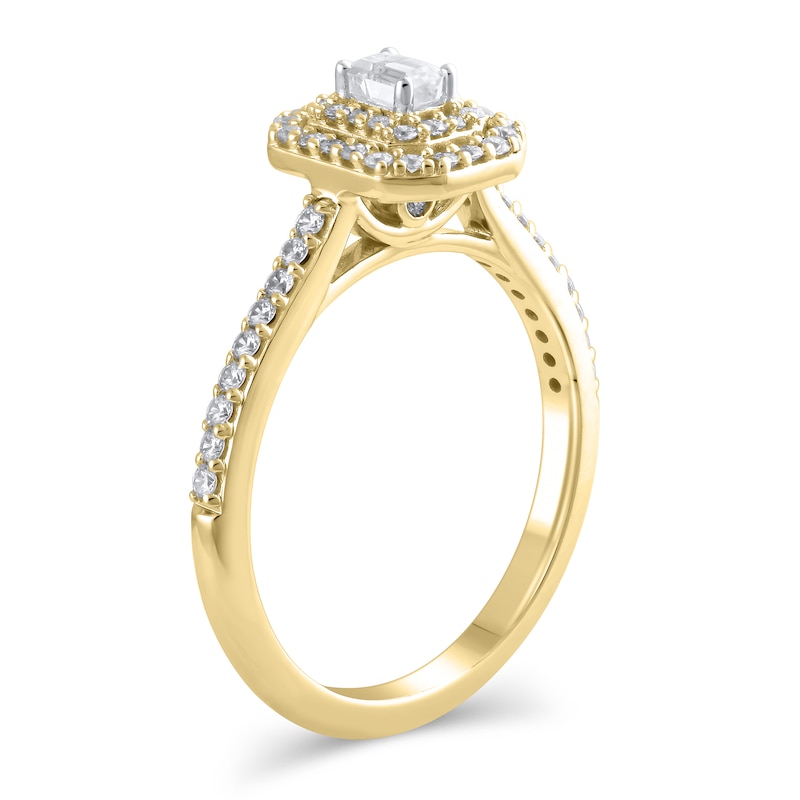 Main Image 2 of 1/2 CT. T.W. Emerald-Cut Diamond Double Octagonal Frame Engagement Ring in 10K Gold