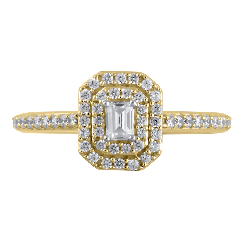 Main Image 3 of 1/2 CT. T.W. Emerald-Cut Diamond Double Octagonal Frame Engagement Ring in 10K Gold