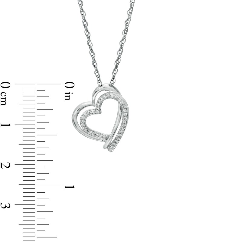 Main Image 3 of 1/8 CT. T.W.  Diamond Tilted Double Row Heart Pendant in Sterling Silver