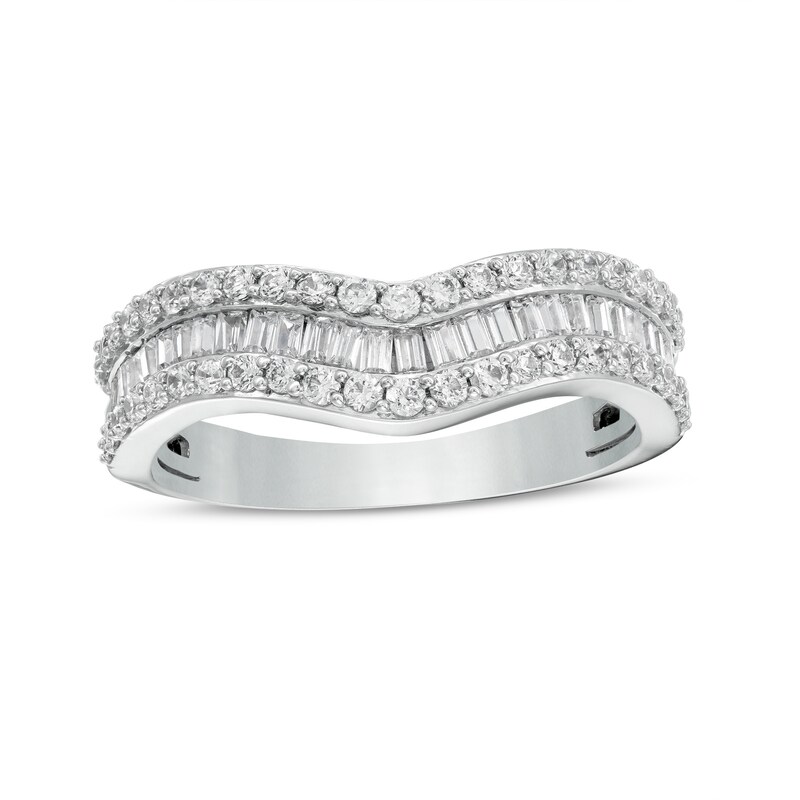 Main Image 1 of 3/4 CT. T.W. Baguette and Round Diamond Contour Triple Row Anniversary Band in 14K White Gold