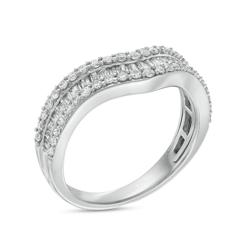 Main Image 3 of 3/4 CT. T.W. Baguette and Round Diamond Contour Triple Row Anniversary Band in 14K White Gold