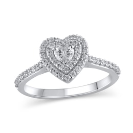1/2 CT. T.W. Heart-Shaped Diamond Double Frame Engagement Ring in 10K White Gold