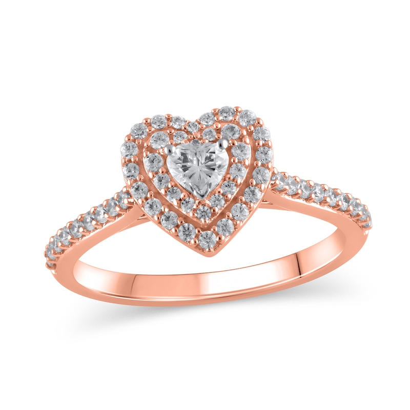 Main Image 1 of 1/2 CT. T.W. Heart-Shaped Diamond Double Frame Engagement Ring in 10K Rose Gold