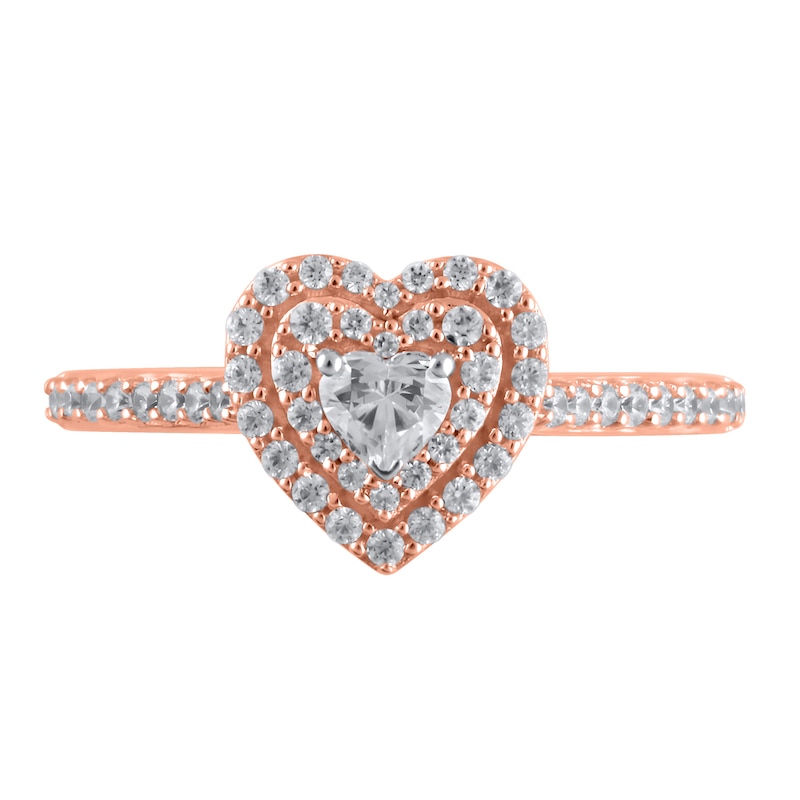 Main Image 3 of 1/2 CT. T.W. Heart-Shaped Diamond Double Frame Engagement Ring in 10K Rose Gold