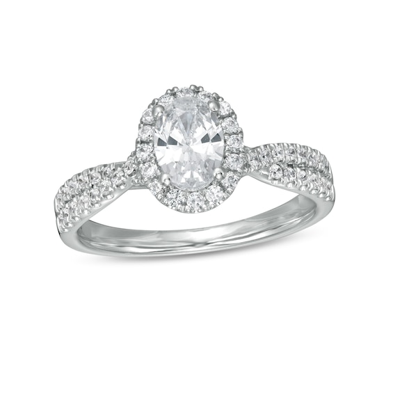 1 CT. T.w. GIA-Graded Oval Diamond Frame Twist Shank Engagement Ring in 14K White Gold (I/Si2)