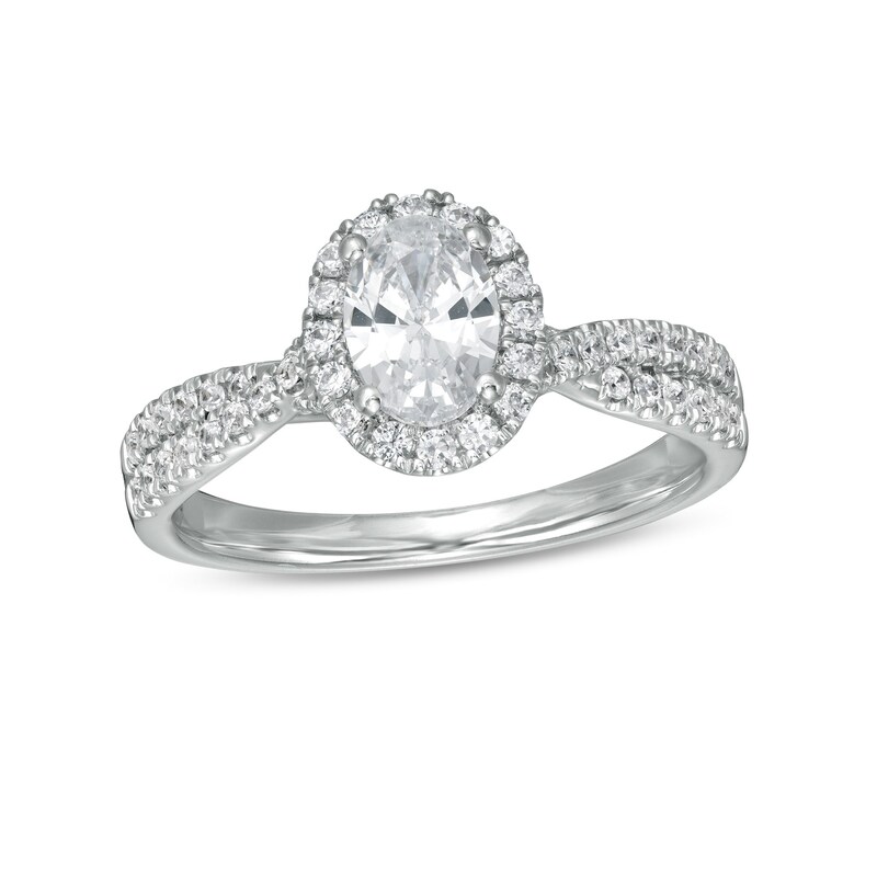 Main Image 1 of 1 CT. T.W. GIA-Graded Oval Diamond Frame Twist Shank Engagement Ring in 14K White Gold (I/SI2)