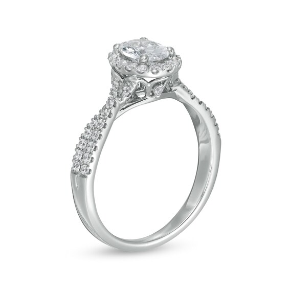 1 CT. T.w. GIA-Graded Oval Diamond Frame Twist Shank Engagement Ring in 14K White Gold (I/Si2)