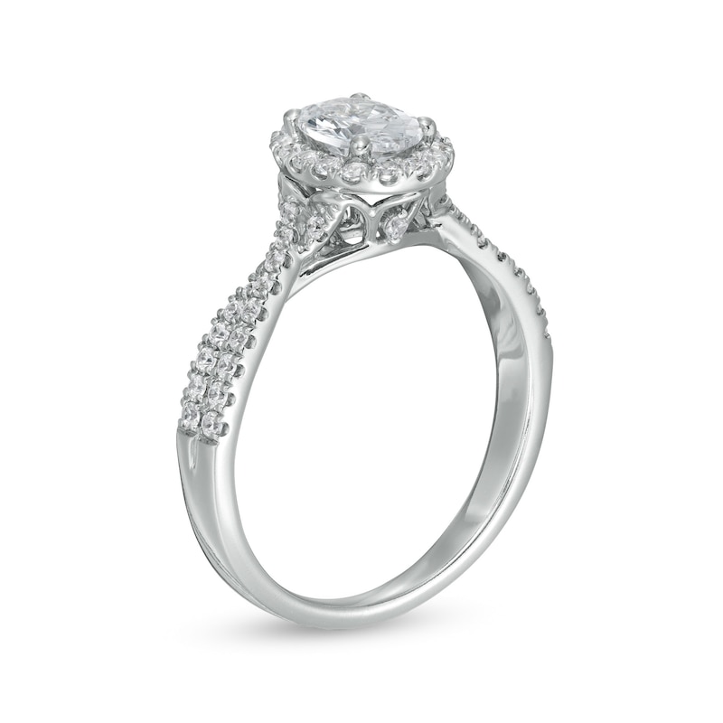 Main Image 3 of 1 CT. T.W. GIA-Graded Oval Diamond Frame Twist Shank Engagement Ring in 14K White Gold (I/SI2)