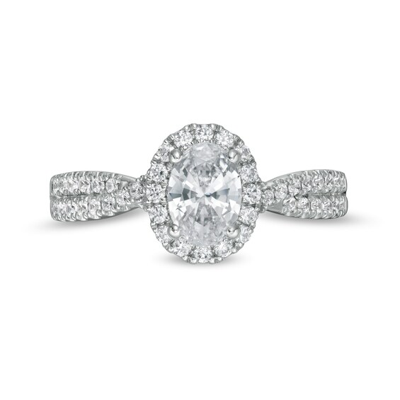 1 CT. T.w. GIA-Graded Oval Diamond Frame Twist Shank Engagement Ring in 14K White Gold (I/Si2)