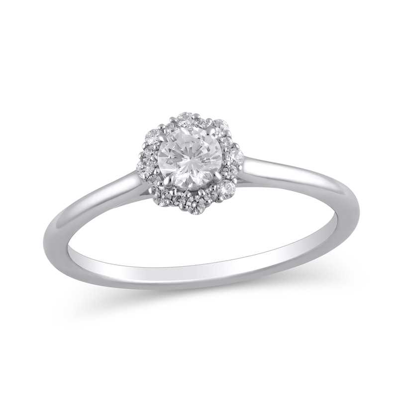 Main Image 1 of 3/8 CT. T.W. Diamond Flower Frame Engagement Ring in 10K White Gold