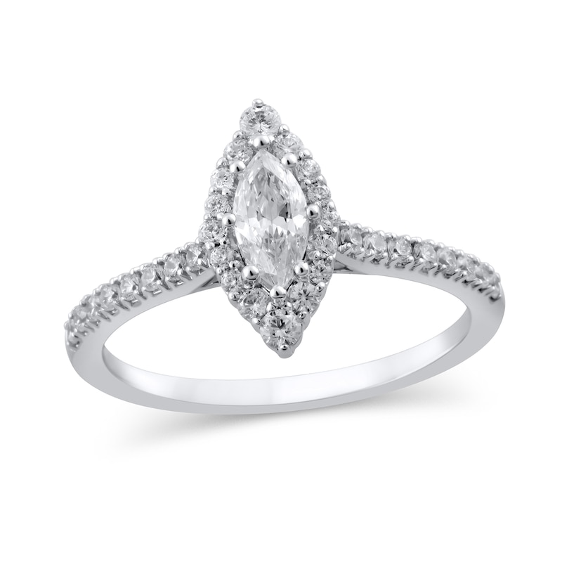 Main Image 1 of 5/8 CT. T.W. Marquise Diamond Frame Engagement Ring in 10K White Gold