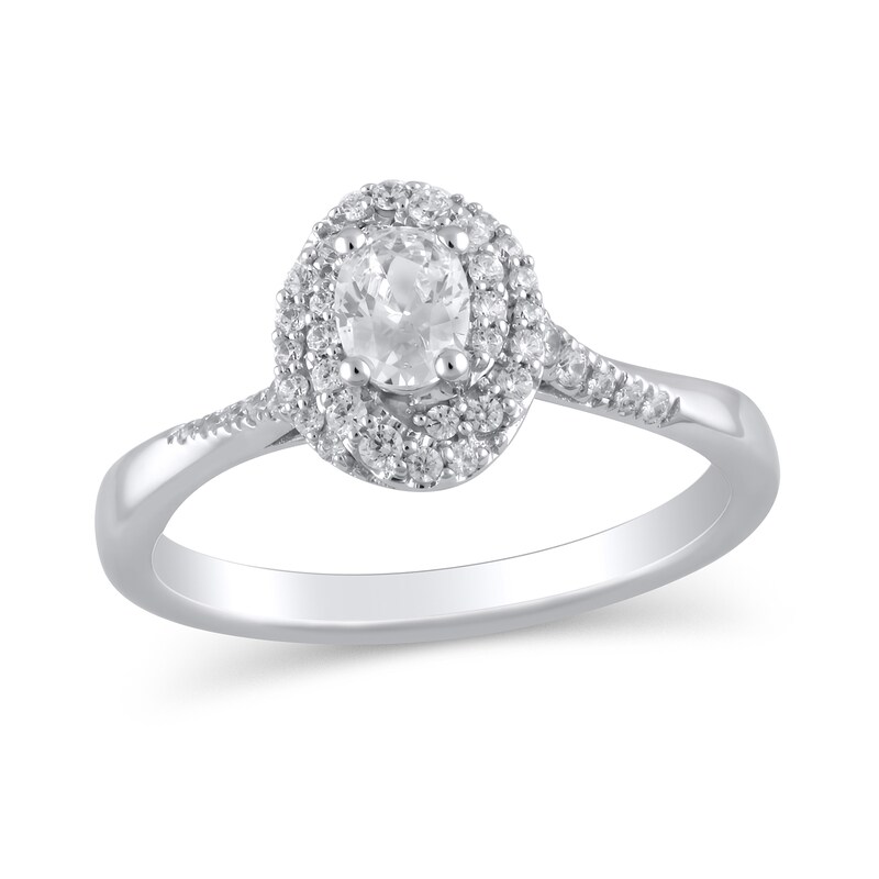 1/2 CT. T.W. Oval Diamond Swirl Frame Engagement Ring in 10K White Gold