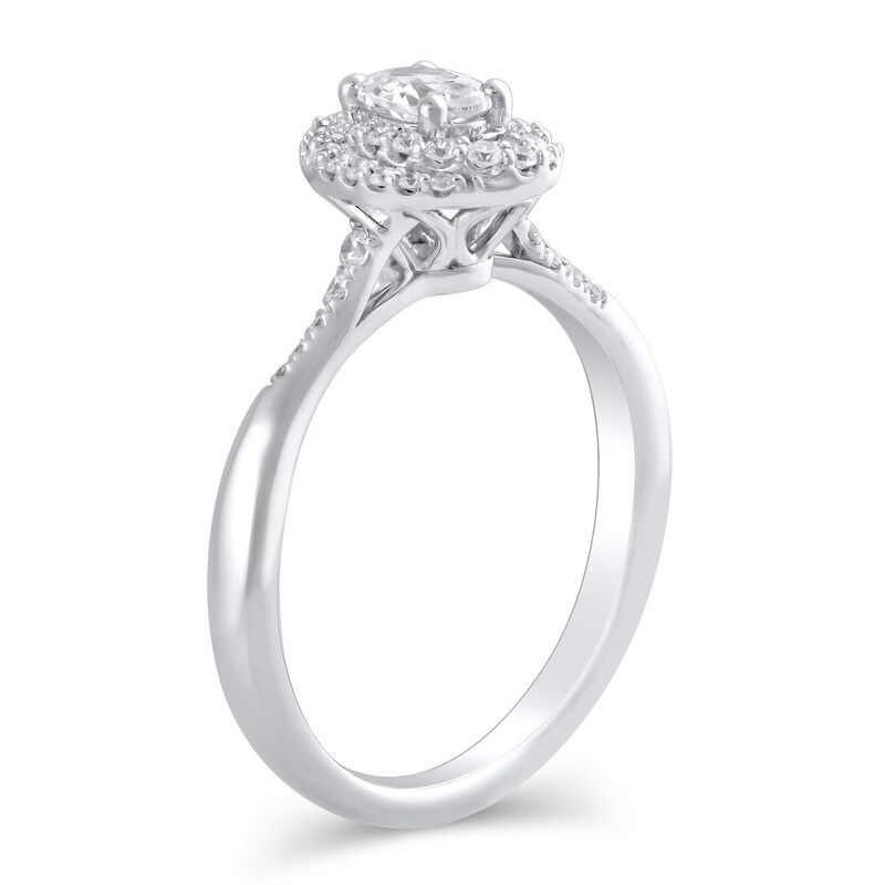 1/2 CT. T.W. Oval Diamond Swirl Frame Engagement Ring in 10K White Gold
