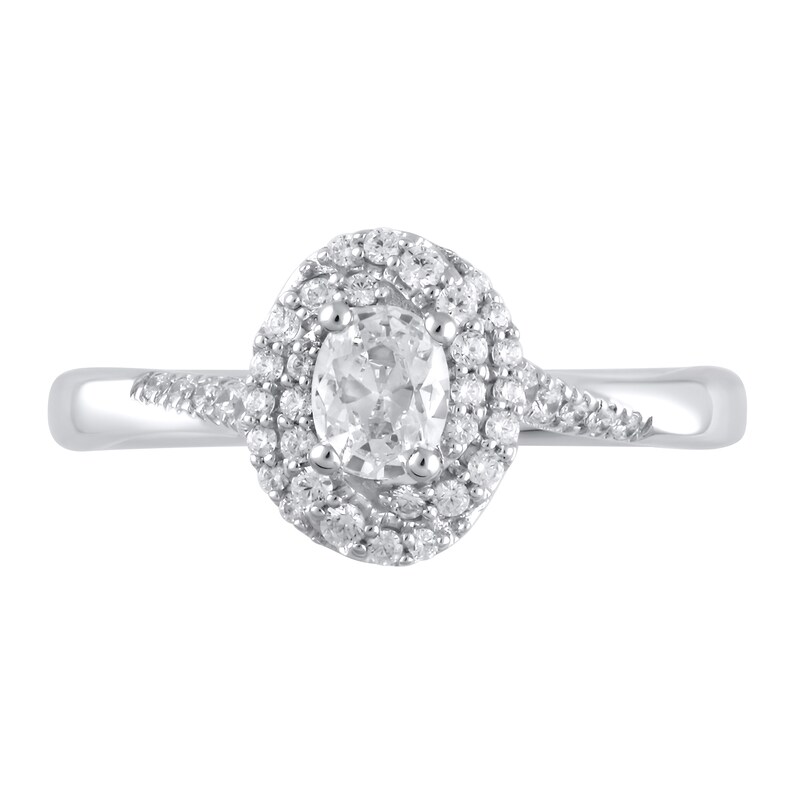 1/2 CT. T.W. Oval Diamond Swirl Frame Engagement Ring in 10K White Gold