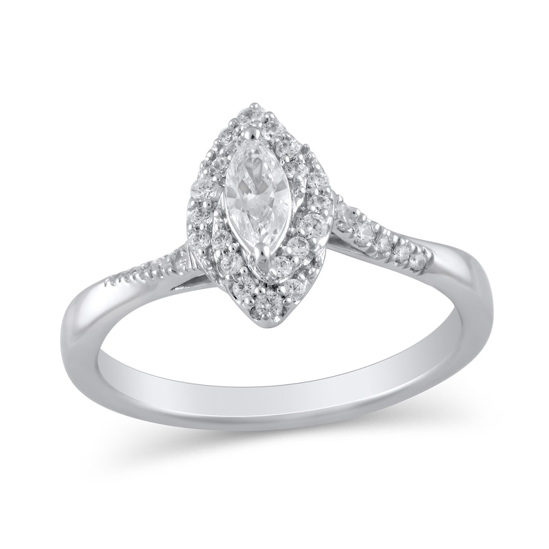Main Image 1 of 1/2 CT. T.W. Marquise Diamond Swirl Frame Engagement Ring in 10K White Gold