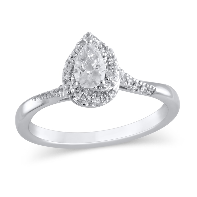 Main Image 1 of 1/2 CT. T.W. Pear-Shaped Diamond Swirl Frame Engagement Ring in 10K White Gold