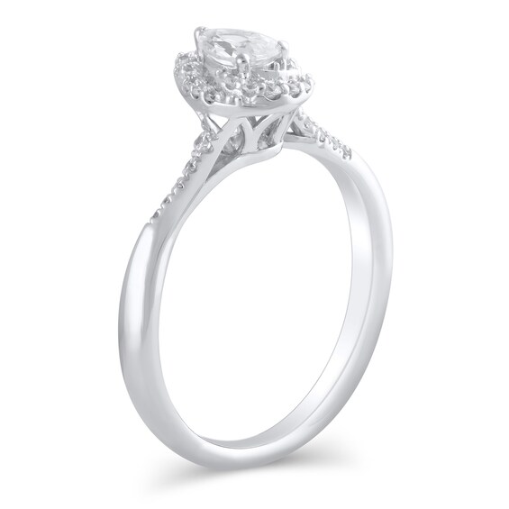 1/2 CT. T.w. Pear-Shaped Diamond Swirl Frame Engagement Ring in 10K White Gold
