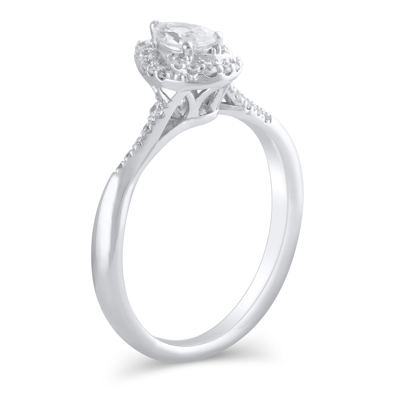 Main Image 2 of 1/2 CT. T.W. Pear-Shaped Diamond Swirl Frame Engagement Ring in 10K White Gold
