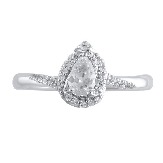 1/2 CT. T.w. Pear-Shaped Diamond Swirl Frame Engagement Ring in 10K White Gold