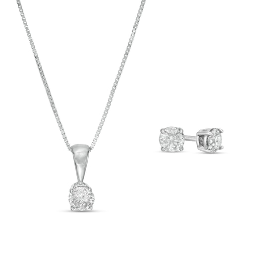 1/2 CT. T.w. Diamond Solitaire Pendant and Stud Earrings Set in 10K White Gold (I/I3)