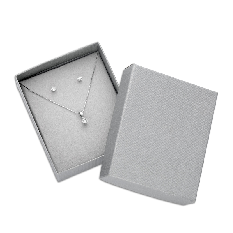 1/2 CT. T.W. Diamond Solitaire Pendant and Stud Earrings Set in 10K White Gold (I/I3)