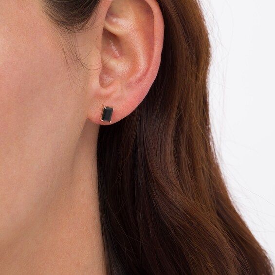 1 CT. T.w. Emerald-Cut Black Enhanced Diamond Solitaire Stud Earrings in 10K Rose Gold