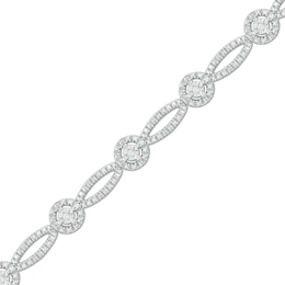 1/10 CT. T.W. Diamond Frame and Marquise Shape Alternating Bracelet in Sterling Silver - 7.5"