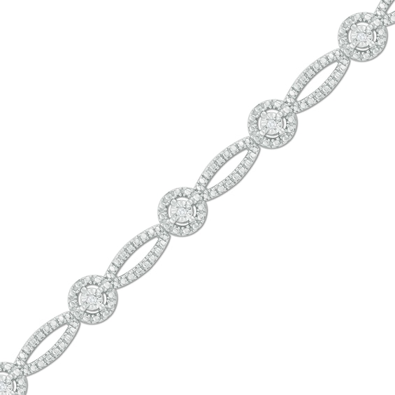 1/10 CT. T.w. Diamond Frame and Marquise Shape Alternating Bracelet in Sterling Silver - 7.5"