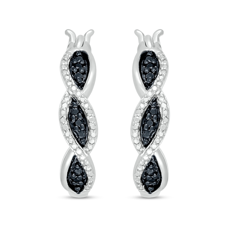 Black Enhanced and White Diamond Accent Twist Hoop Earrings in Sterling Silver