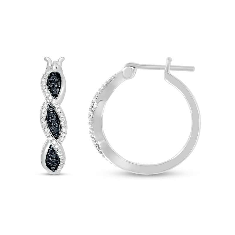 Black Enhanced and White Diamond Accent Twist Hoop Earrings in Sterling Silver
