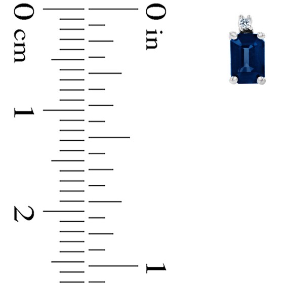 Emerald-Cut Blue Sapphire and Diamond Accent Stud Earrings in 14K White Gold