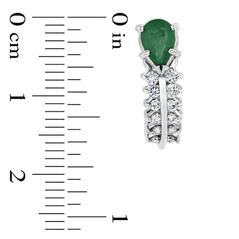 Pear-Shaped Emerald and 1/3 CT. T.W. Diamond Double Row J-Hoop Drop Earrings in 14K White Gold