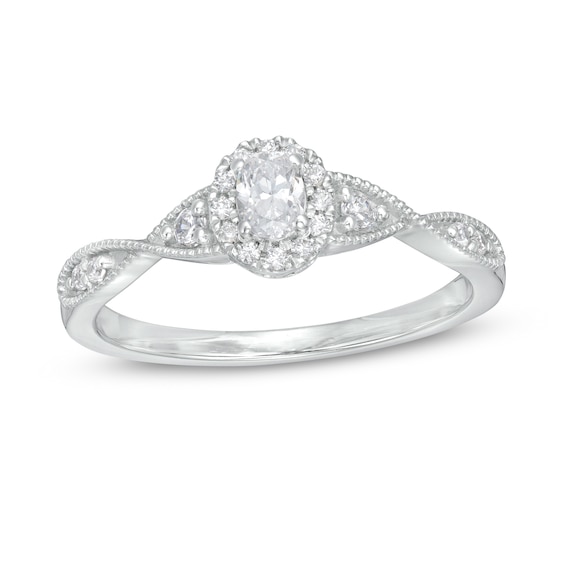 1/3 CT. T.w. Oval Diamond Frame Twist Shank Engagement Ring in 14K White Gold (I/Si2)