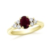 Thumbnail Image 0 of Oval Ruby and 1/3 CT. T.W. Diamond Tri-Sides Engagement Ring in 14K Gold