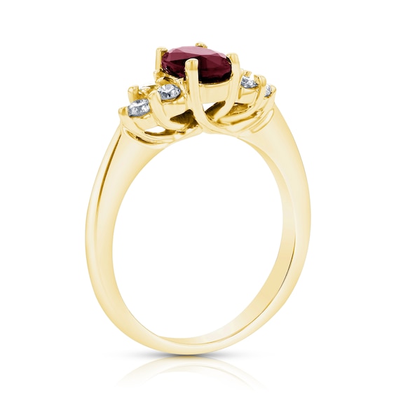 Oval Ruby and 1/3 CT. T.w. Diamond Tri-Sides Engagement Ring in 14K Gold