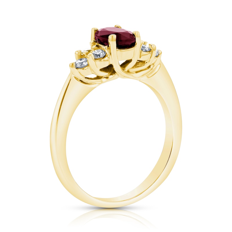 Oval Ruby and 1/3 CT. T.W. Diamond Tri-Sides Engagement Ring in 14K Gold