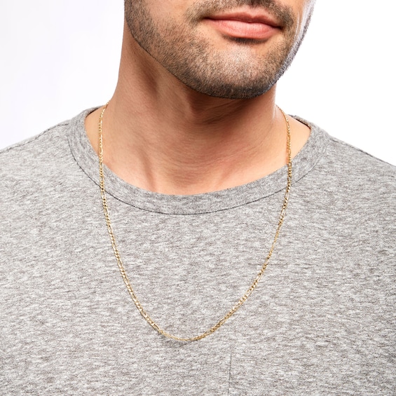 3.1mm Figaro Chain Necklace in Solid 14K Gold - 22"