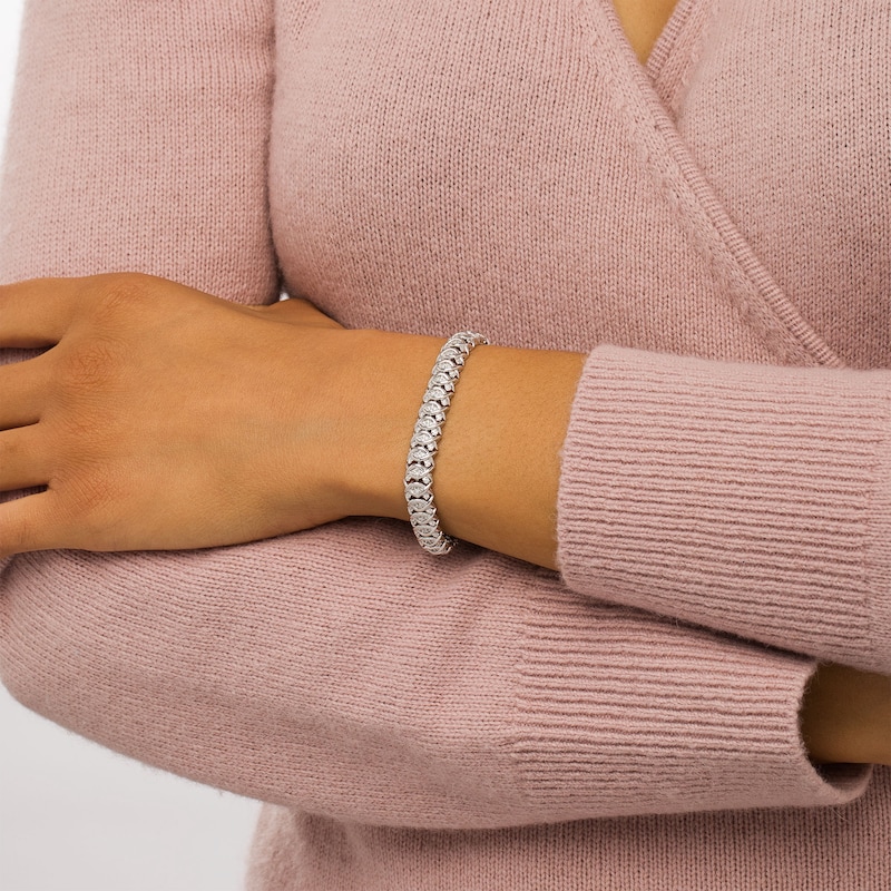 Main Image 2 of 1 CT. T.W. Diamond Woven Bracelet in Sterling Silver – 7.25&quot;