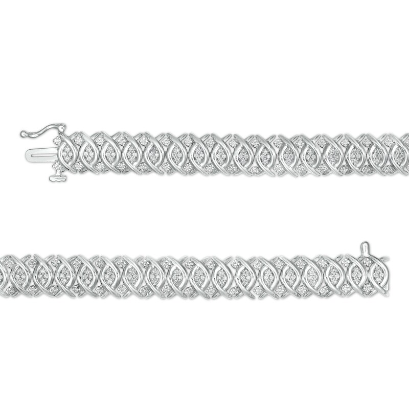 Main Image 3 of 1 CT. T.W. Diamond Woven Bracelet in Sterling Silver – 7.25&quot;