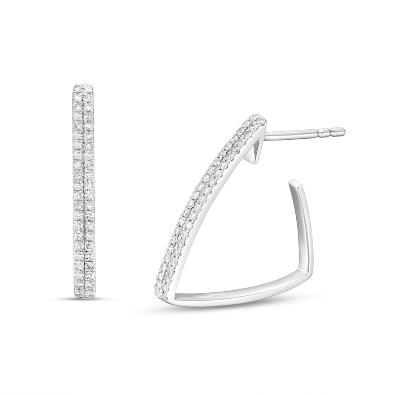 Main Image 1 of 1/5 CT. T.W. Diamond Triangle Hoop Earrings in 10K White Gold