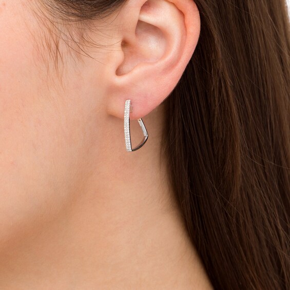1/5 CT. T.w. Diamond Triangle Hoop Earrings in 10K White Gold