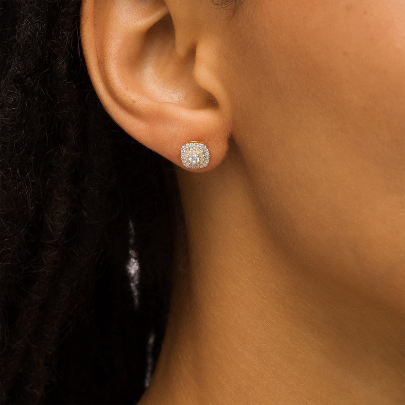 1/3 CT. T.W. Diamond Double Cushion-Shaped Frame Stud Earrings in 10K Gold