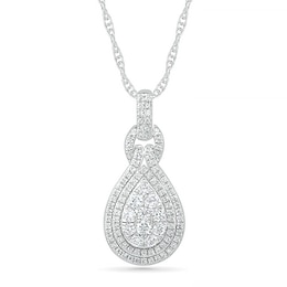 3/4 CT. T.W. Composite Pear Diamond Double Teardrop Frame Doorknocker Pendant in 10K White Gold